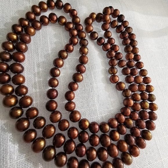 NEW, brown freshwater pearl rope necklace 64" - Picture 2 of 3